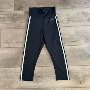 Adidas Women’s Black and White Stripe Cropped Leggings Size XS